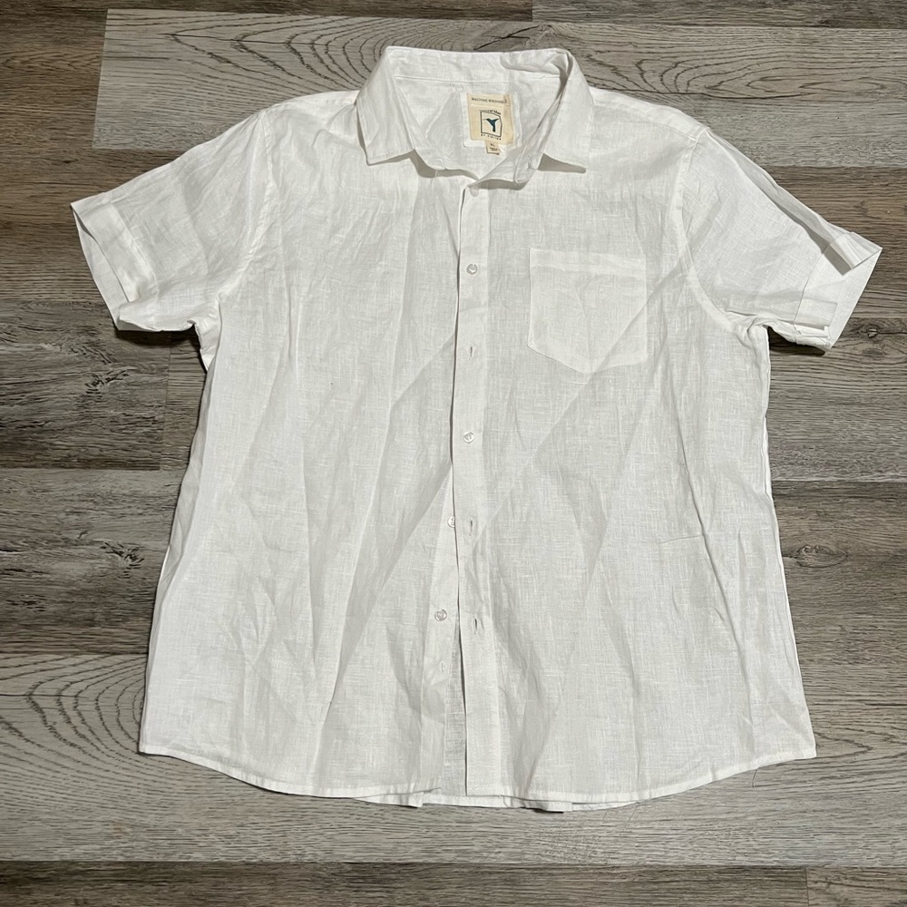 Natural Blue White Linen men shirt patch pocket